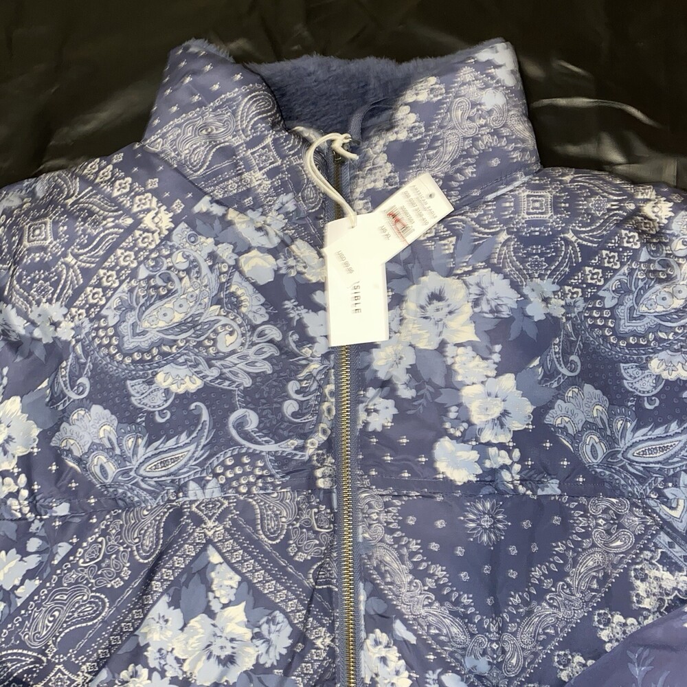 American Eagle Cropped Reversible Blue Paisley Bomber Sherpa Jacket Size XL